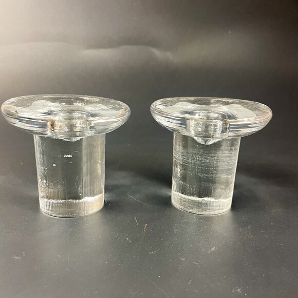 Blenko Ice Clear Crystal Candleholders set of 2 - Picture 1 of 7